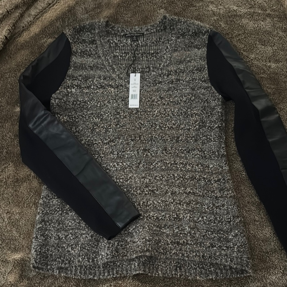 Women's Gray Sweater with Black Sleeves